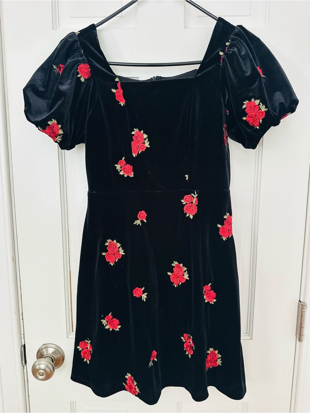 Franki’s by Francesca's Black Velvet Dress with Red Rose Appliqués Christmas